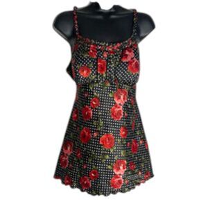 BCX Vintage Y2K Rose Dot Floral Babydoll Blouse Size Medium